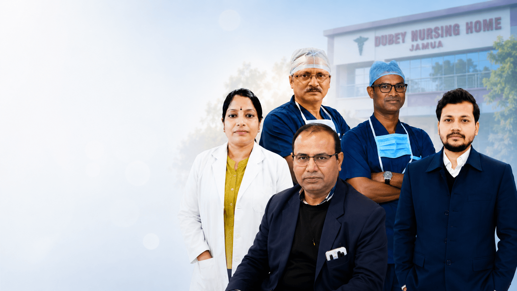 Collage of Dubey Nursing Home's specialist doctors covering cardiology, neurology, orthopedics, gynecology and general medicine